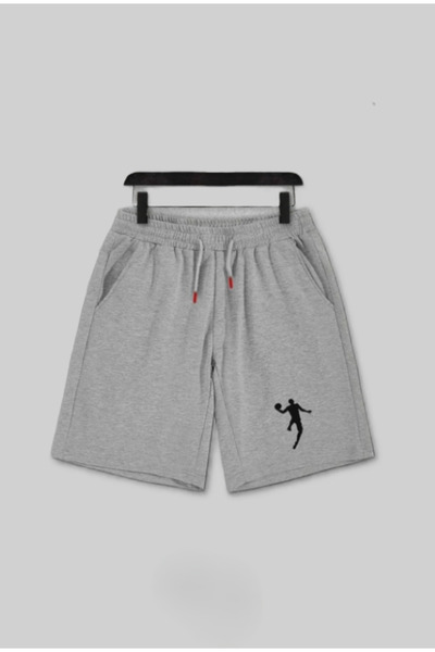 ALCİNOUS Unisex Basketball Player Printed White T-Shirt and Gray Shorts 2-Piece Set