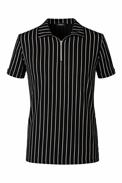 trender Striped Black Men's Polo Neck T-Shirt Zartem