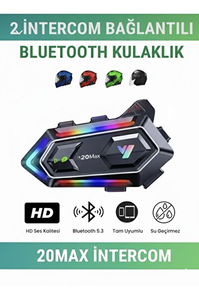 KTR TECH 20 MAX Telsiz Özellikli 5.3 Motosiklet Kask Kulaklık Intercom Işıklı...
