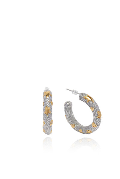 Network Silver Gold Yıldız Detaylı Kadın Halka Küpe