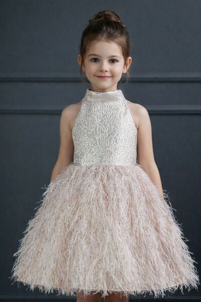 FKB FOR KIDS BABY Kız Çocuk Halter Yaka Tasarım Püskül Detaylı Elbise