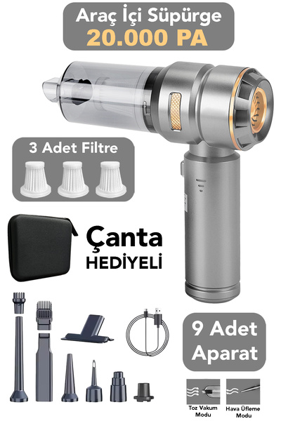 mimtec 3 Filtreli 20000pa Güçlü Portatif Vakumlu Kablosuz Üflemeli Mini Araç ...