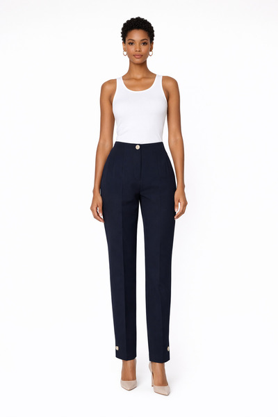 Sentez 5566 Dark Blue Paradise Pants with Buttoned Cuffs and Pensillets