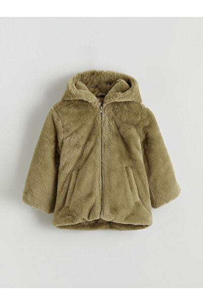 LC Waikiki Lcw Kids Green Hooded Girls' Plush Coat