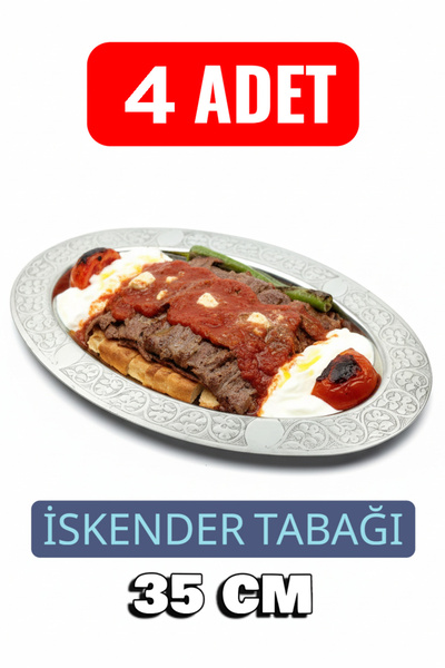 Binbir Trend Oval Krom Çelik İskender ve Servis Tabağı – Otantik İşlemeli, 35 cm