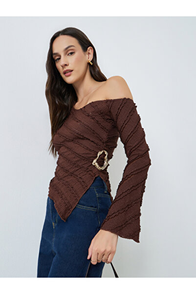 Take Two By Styli Brown Textured One-Shoulder Top