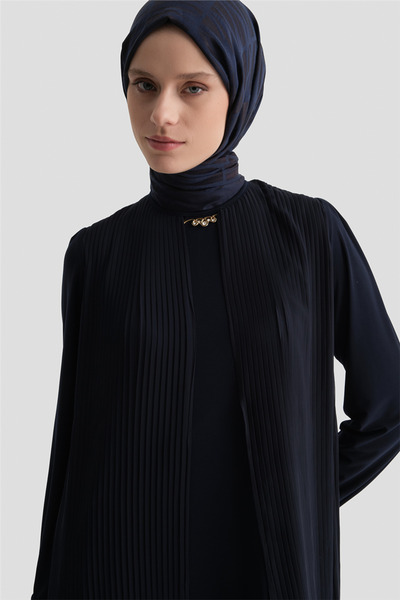 Armine Pliseli Şık Elbise Lacivert