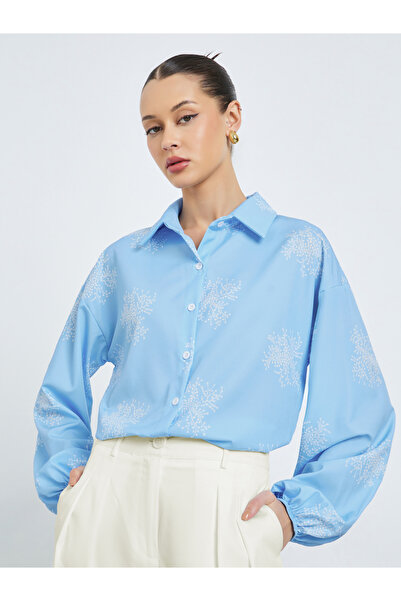 Styli Blue Floral Print Oversized Shirt
