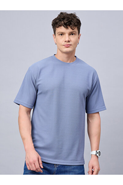 REPRISE By Styli Blue Textured Oversized T-Shirt