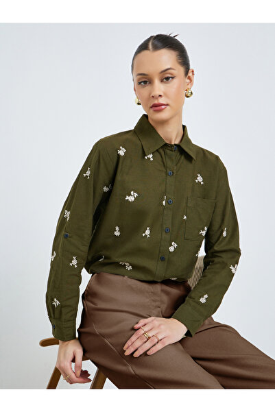 Styli Olive Embroidered Long Sleeve Shirt