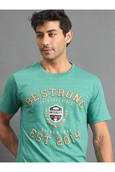 REPRISE By Styli Green Round Neck Printed T-Shirt