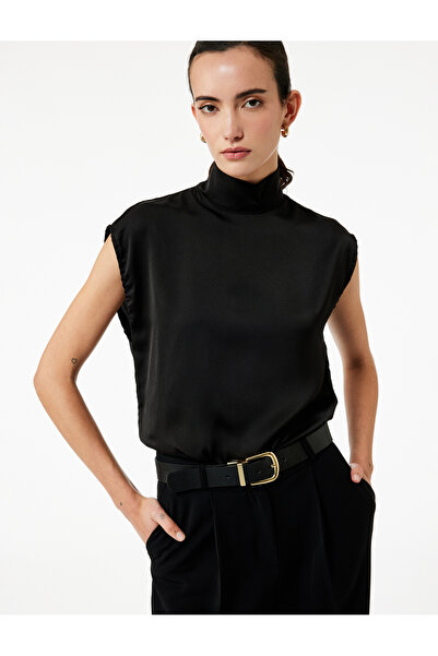 Koton Dik Yaka Kolsuz Saten Bluz