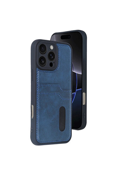 eco port حافظة آيفون 16 برو من الجلد مع حامل بطاقات سارة - أزرق داكن