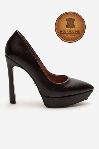 Ayakkabı Ateşi Pantofi cu toc cu platformă din piele naturală maro pentru fem...