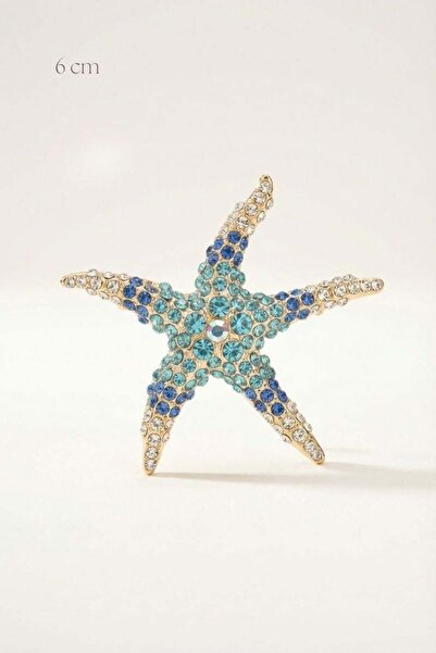 Spazio Mavi Taşlı Deniz Yıldızı Broş 6 cm ALTIN