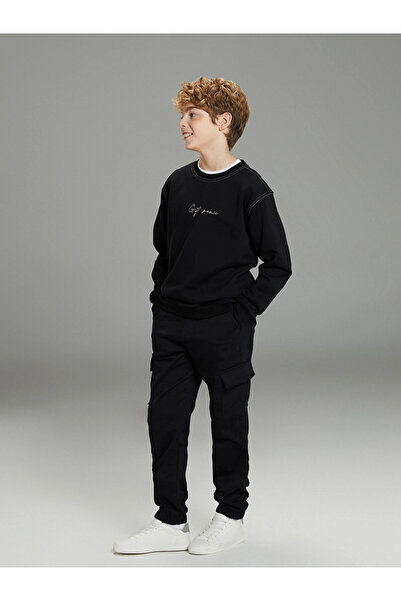 LC Waikiki Lcw kids black elastic waist cargo jogger pants for boys