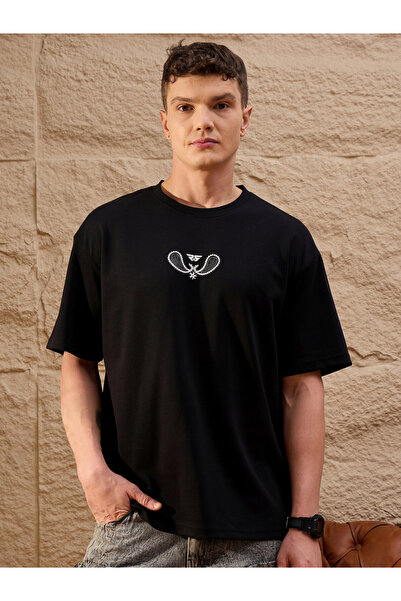 REPRISE By Styli Black Printed Oversized T-Shirt