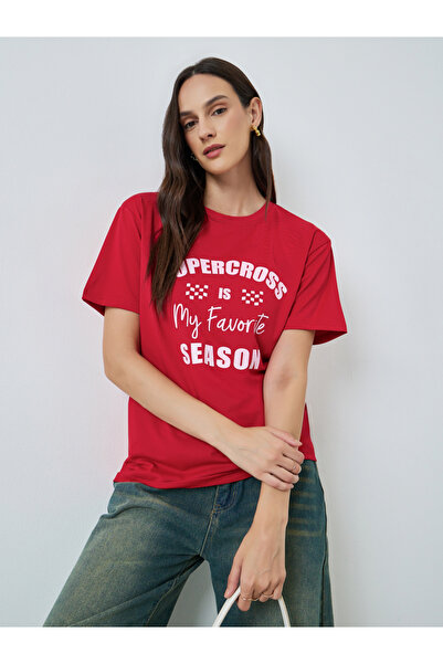 Take Two By Styli Red Slogan Print Regular Fit T-Shirt