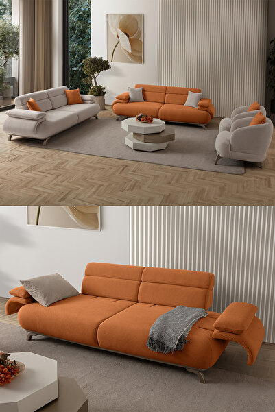 Eymense Bonjo Sırt Mekanizmalı Kasalı Koltuk Takımı 3+3+1+1 Kiremit