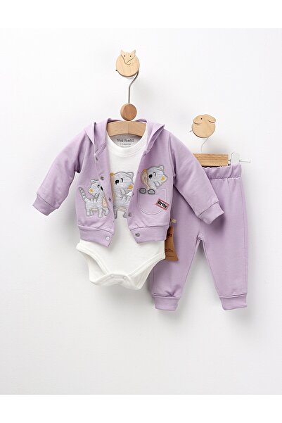 MiniKids 3-piece suit, Little Cat, purple