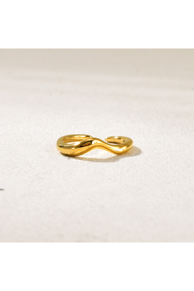 choice2 resizable GOLD J67 Two gold and silver set rings set wavy curved ring...