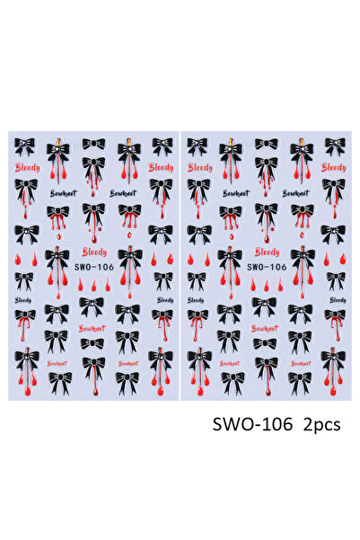 Choice SWO-106 2pcs 2pcs Y2K Black Bow Nail Stickers Blood Drop LineTextured ...