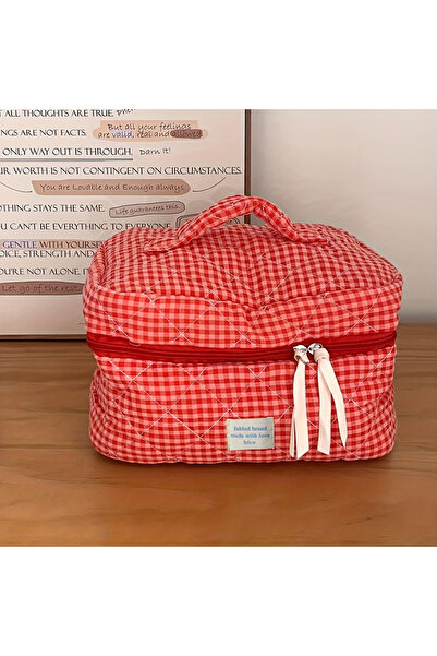choice2 L Plaid Makeup Bag Large Capacity Portable Cosmetic Bag For Women Gir...