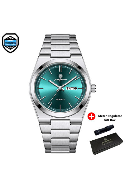 Choice6 ساعة بازومو رجالية كاجوال فضية خضراء، مصنوعة من الفولاذ المقاوم للصدأ...