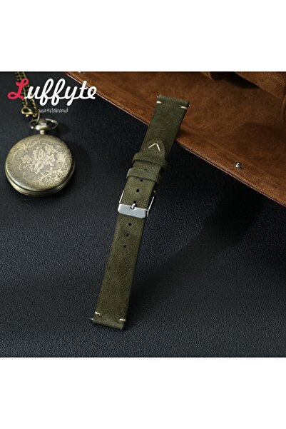 Choice11 20mm Green Vintage Suede Leather Watch Band 18mm 20mm 22mm Handmade ...
