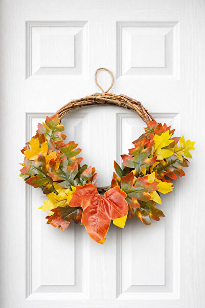 çiçek rengi dekor Autumn Leaf Door Ornament – Rustic Twig Hoop Decorative Doo...