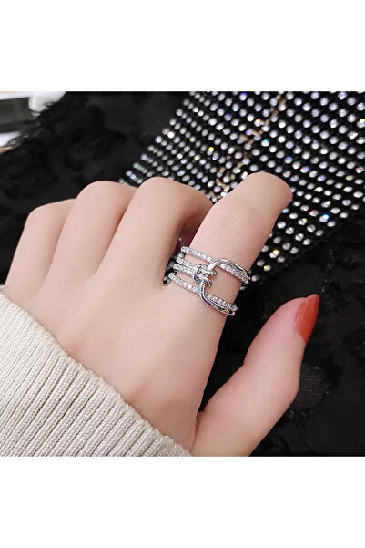 Choice خواتم نسائية بتصميم غير منتظم الفتحة، بلون فضي وذهبي، مرصعة بحجر الزرك...