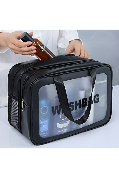 Choice1 حقيبة مكياج سوداء كبيرة الحجم، طبقتان، تفصل بين قسمي الملابس الرطبة و...