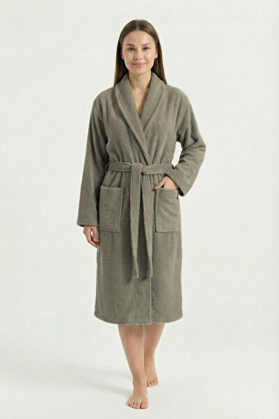 Sevim Comfortable Fit Shawl Collar Unisex Bathrobe - 100% Cotton & Midi Lengt...