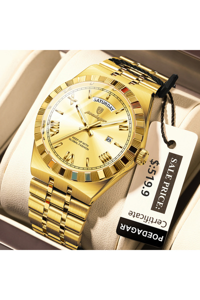 Choice4 675 Gold Gold Classic Business Watches For Men Week Date Waterproof L...