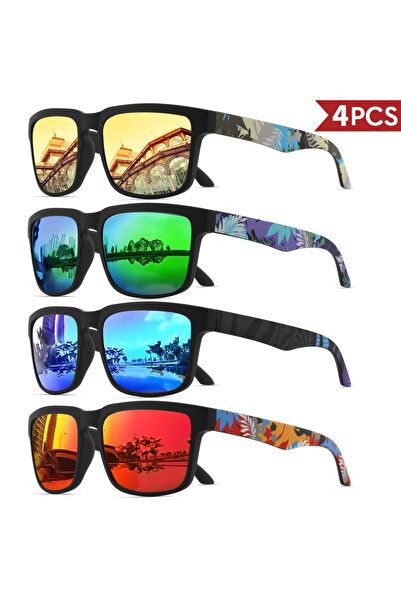 Choice9 4PCS-9 4PCS Square Sports Sunglasses with Designer Temple Pattern - U...