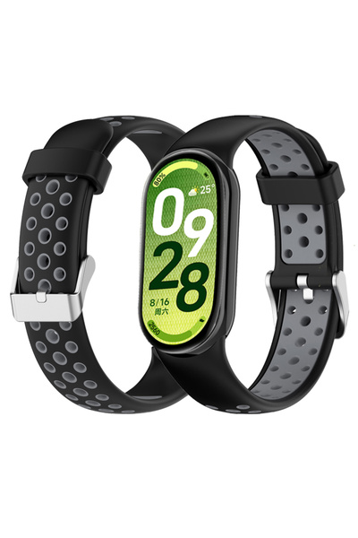 Choice8 سوار رياضي أسود ورمادي لسوار Mi Band 10 و9 و8، سوار سيليكون ثنائي الل...