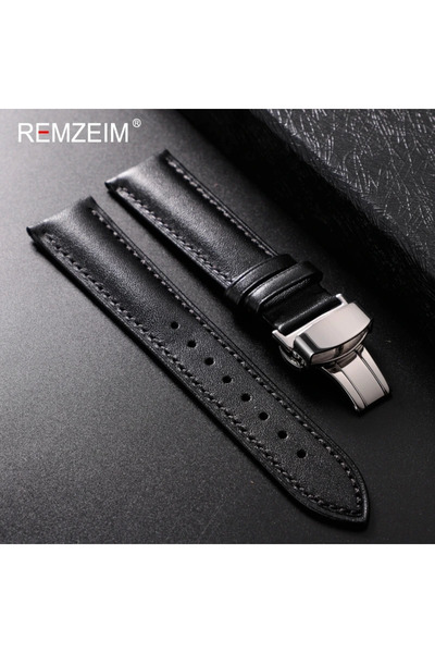 Choice6 18mm Black-Silver Leather Watchband 18mm 20mm 22mm Men's and Women's ...