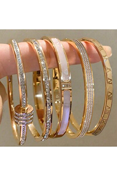 Choice10 طقم أساور زوجية من الفولاذ التيتانيوم من يوبسك، لون ذهبي، 5 قطع، مرص...