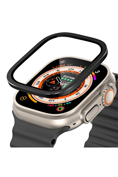 Choice12 واقي شاشة زجاجي مقوى أسود لساعة Apple Watch Ultra 49mm، إطار معدني م...