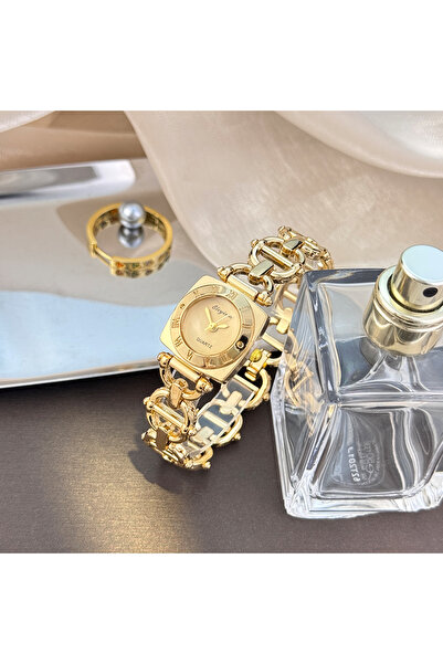 Choice4 Gold High-End Women's Skeleton Design Watch Square Roman Hour Markers...