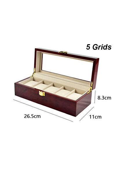 Choice5 Red 5 Grids Wooden Watch Box Eco-Friendly Watch Storage Case with 1/2...