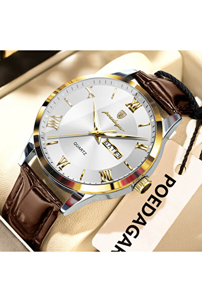 Choice7 978 Gold White Original Fashion Watch For Man Leather Date Week Quart...