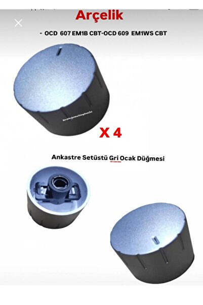Arçelik Uyumlu O705Ydgei/Sto814 Ocak Gri Düğmesi - 4 ADET