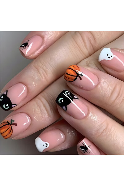 Choice1 مجموعة أظافر صناعية فرنسية لطيفة برسومات كرتونية للهالوين، 24 قطعة، ل...