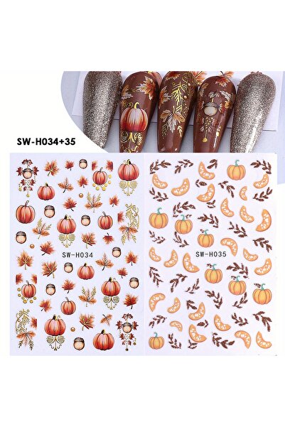 choice2 SW-H034-35 قطعتان من ملصقات الأظافر اللامعة على شكل أوراق القيقب والي...