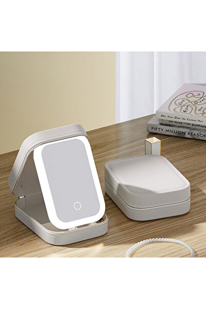 choice2 حقيبة مكياج بيضاء مزودة بإضاءة LED ومرآة للنساء، حقيبة تخزين مستحضرات...