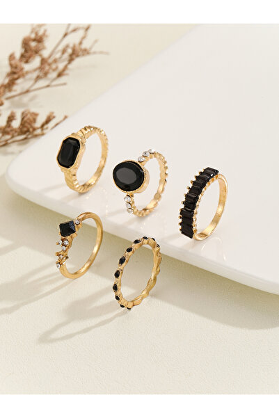 Choice طقم خواتم أنيق وبسيط مكون من 8 قطع باللونين الذهبي والأسود والأخضر للنساء