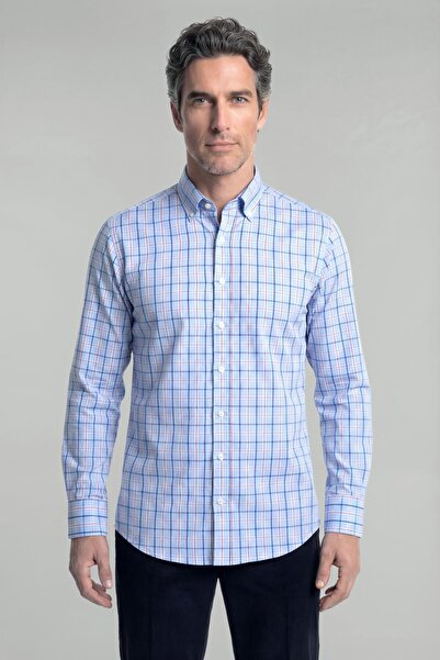 Bisse Regular Fit Erkek Uzun Kol Paşa Yaka Pamuk Mavi Gömlek