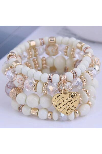 choice2 beige 4pcs/set Boho Strand Bracelets For Women Crystal Beads Bracelet...