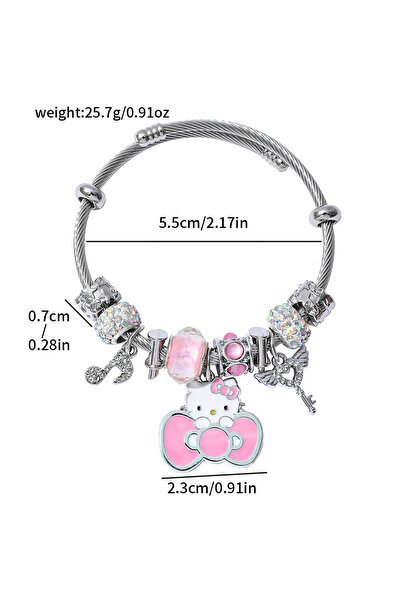 Choice1 سوار خرز معدني مرصع بأحجار الزركون بتصميم هيلو كيتي 3 الكرتوني اللطيف...